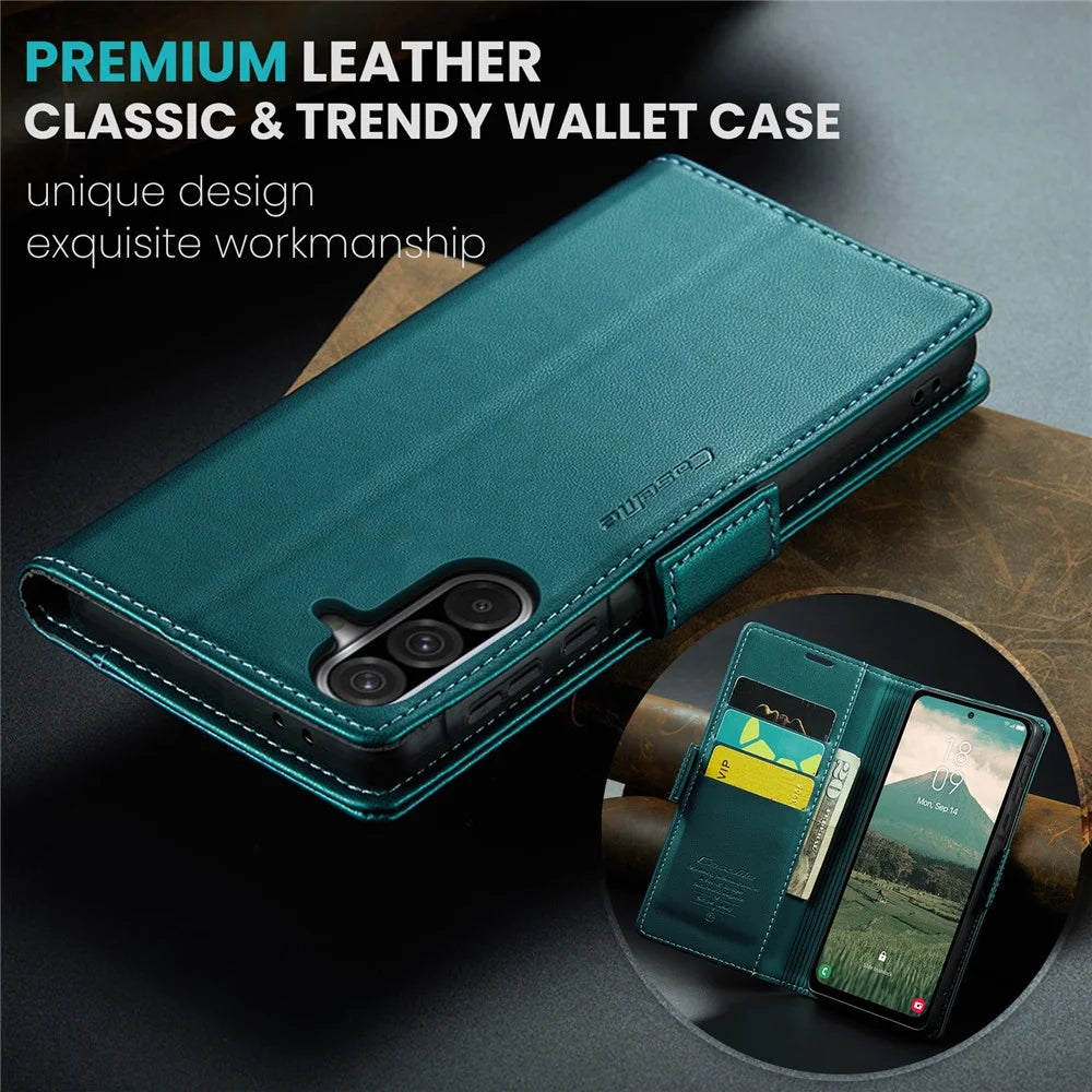 CASEME For Samsung Galaxy A56 5G Leather Case  023 RFID Blocking 3 Card Slot Mobile Cover - Green - 4