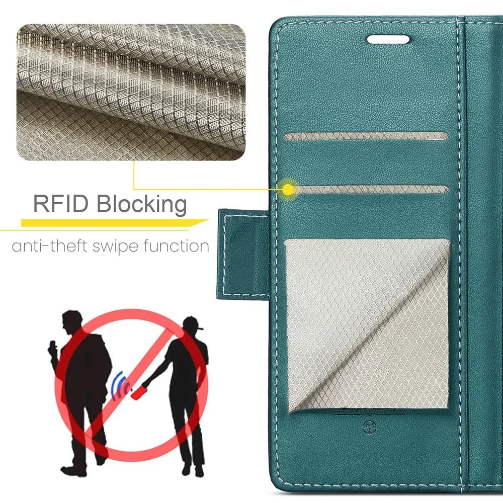 CASEME For Samsung Galaxy A56 5G Leather Case  023 RFID Blocking 3 Card Slot Mobile Cover - Green - 6