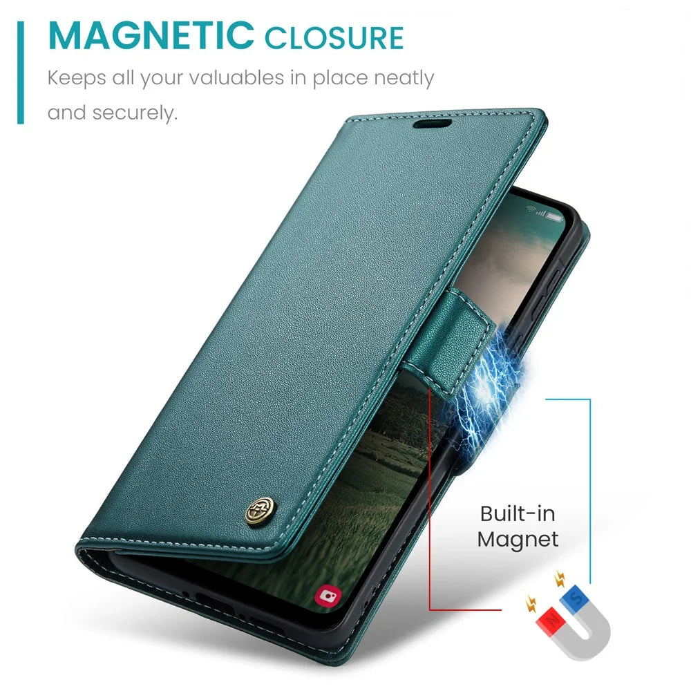 CASEME For Samsung Galaxy A56 5G Leather Case  023 RFID Blocking 3 Card Slot Mobile Cover - Green - 7