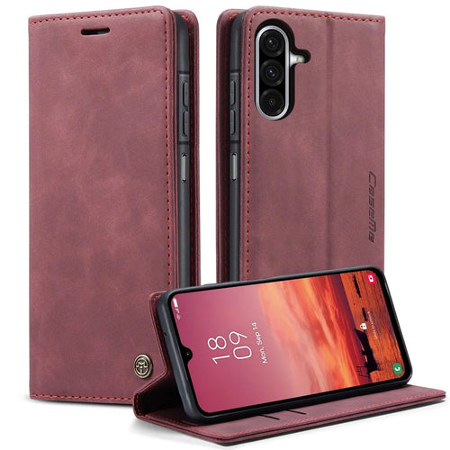 CASEME For Samsung Galaxy A26 5G Case  013 Series Card Holder Stand Leather Phone Cover - Red - 1