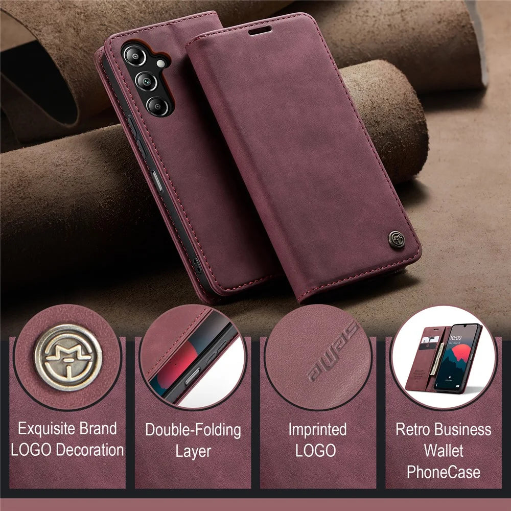 CASEME For Samsung Galaxy A26 5G Case  013 Series Card Holder Stand Leather Phone Cover - Red - 4
