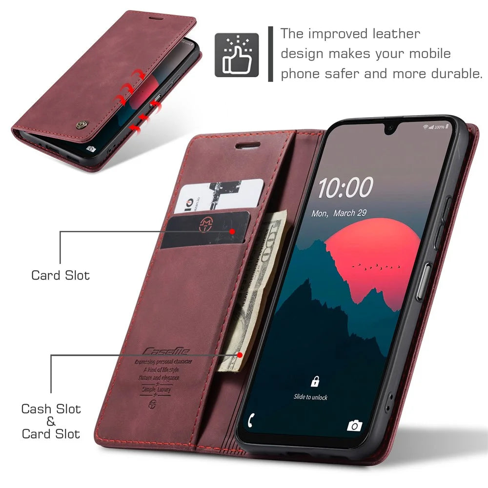 CASEME For Samsung Galaxy A26 5G Case  013 Series Card Holder Stand Leather Phone Cover - Red - 5