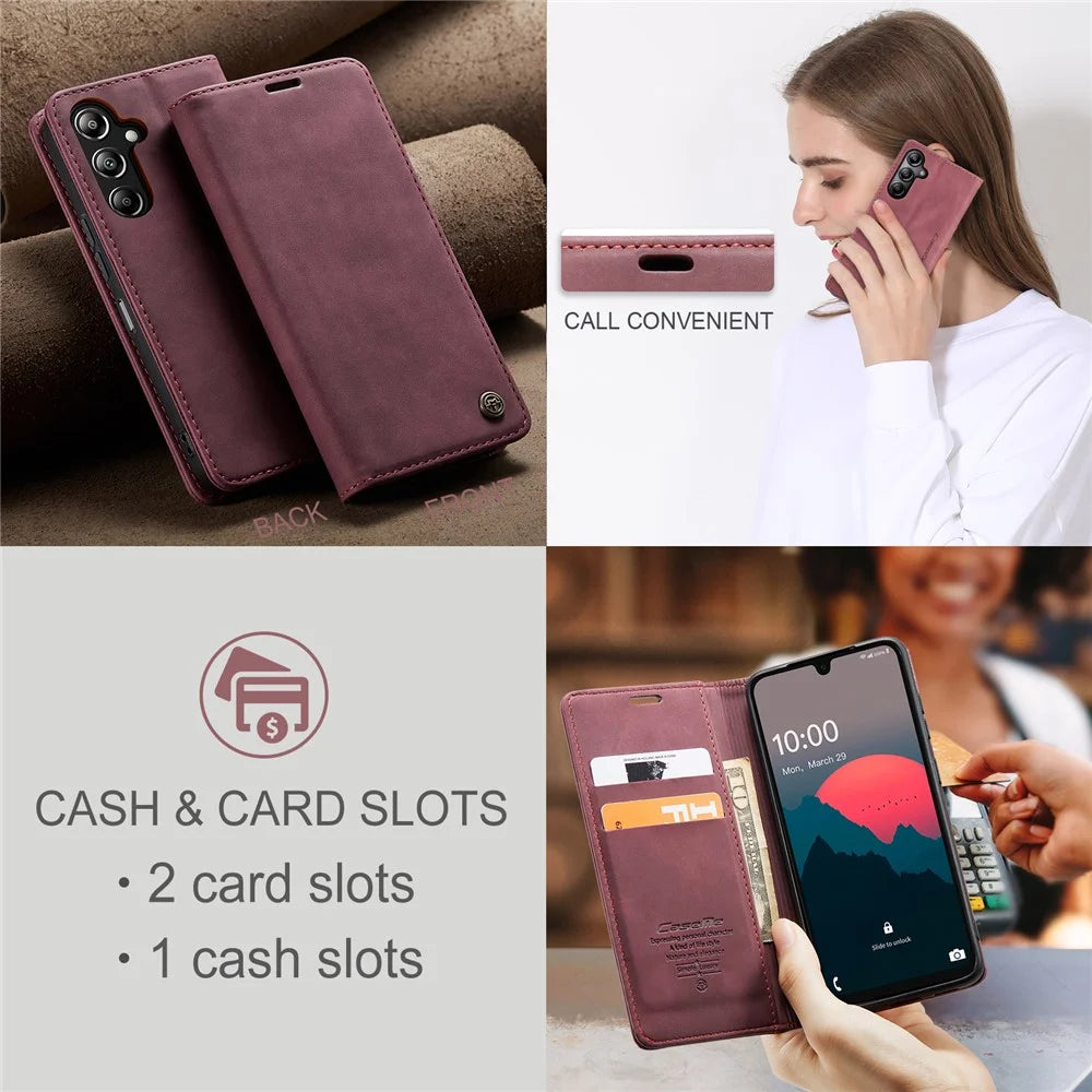 CASEME For Samsung Galaxy A26 5G Case  013 Series Card Holder Stand Leather Phone Cover - Red - 7