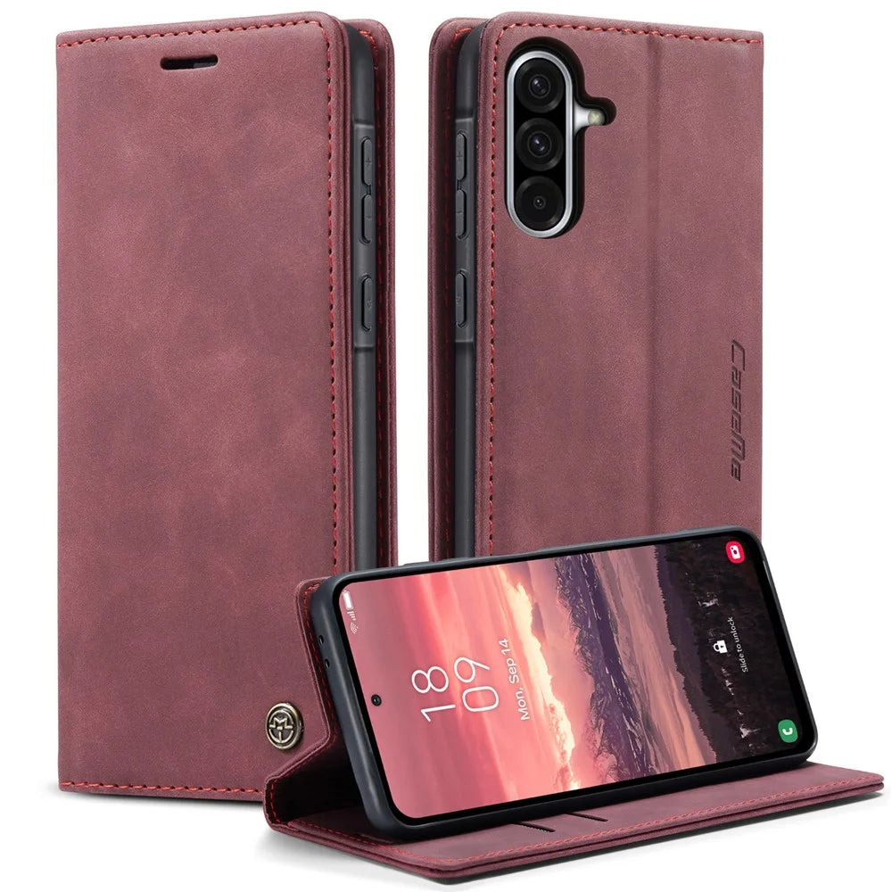 CASEME For Samsung Galaxy A36 5G Case  013 Series Card Holder Stand Leather Phone Cover - Red - 1