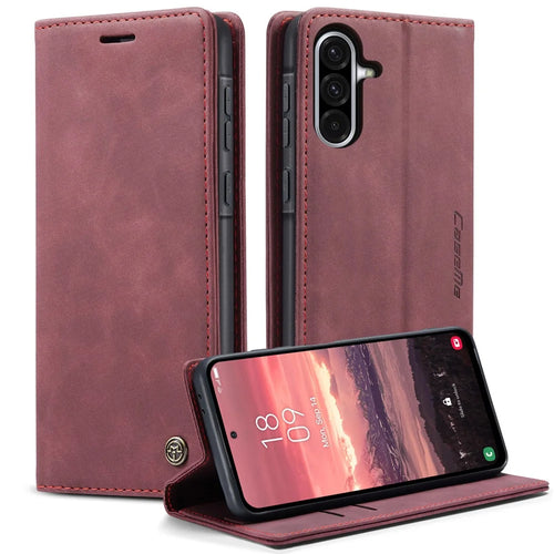 CASEME For Samsung Galaxy A36 5G Case  013 Series Card Holder Stand Leather Phone Cover - Red - 1