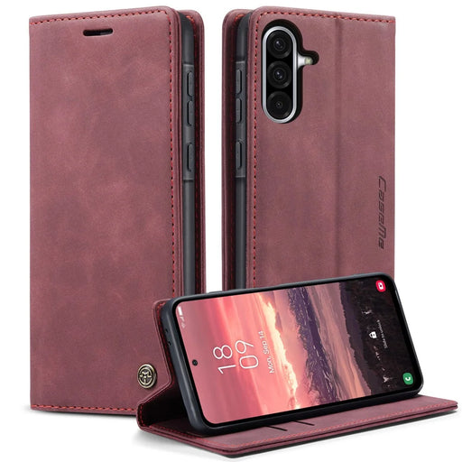 CASEME For Samsung Galaxy A36 5G Case  013 Series Card Holder Stand Leather Phone Cover - Red - 1