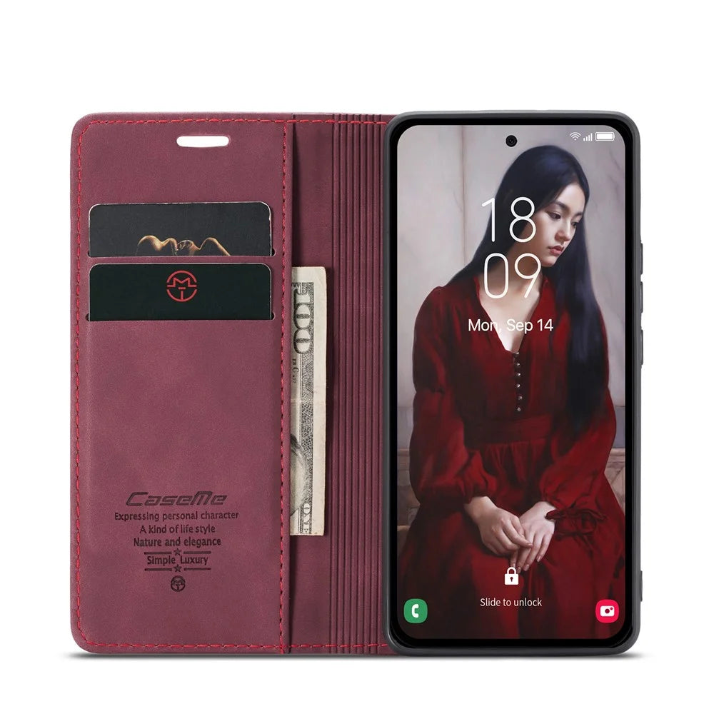 CASEME For Samsung Galaxy A36 5G Case  013 Series Card Holder Stand Leather Phone Cover - Red - 3