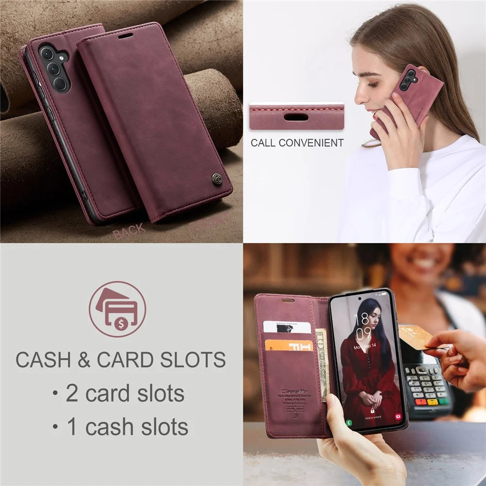 CASEME For Samsung Galaxy A36 5G Case  013 Series Card Holder Stand Leather Phone Cover - Red - 7