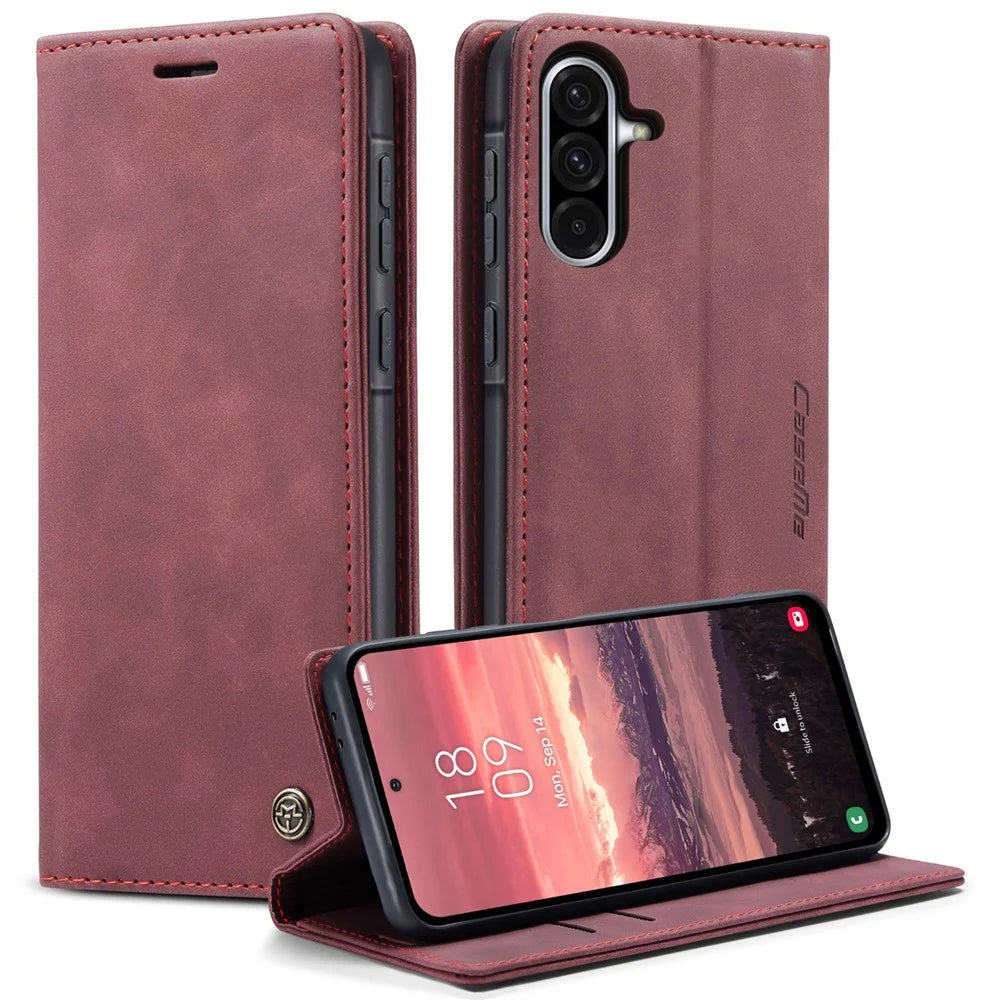 CASEME 013 Series For Samsung Galaxy A56 5G Case Card Holder Stand Leather Phone Cover - Red - 1