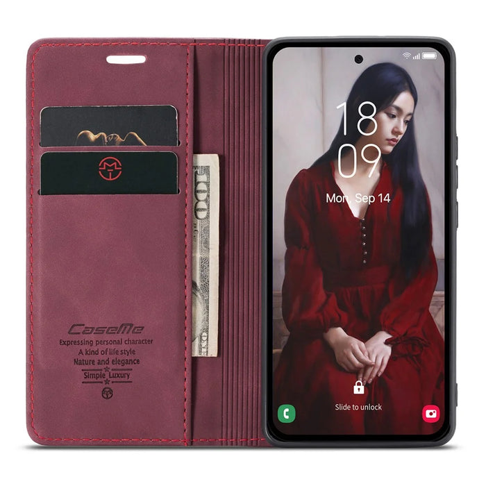 CASEME 013 Series For Samsung Galaxy A56 5G Case Card Holder Stand Leather Phone Cover - Red - 2