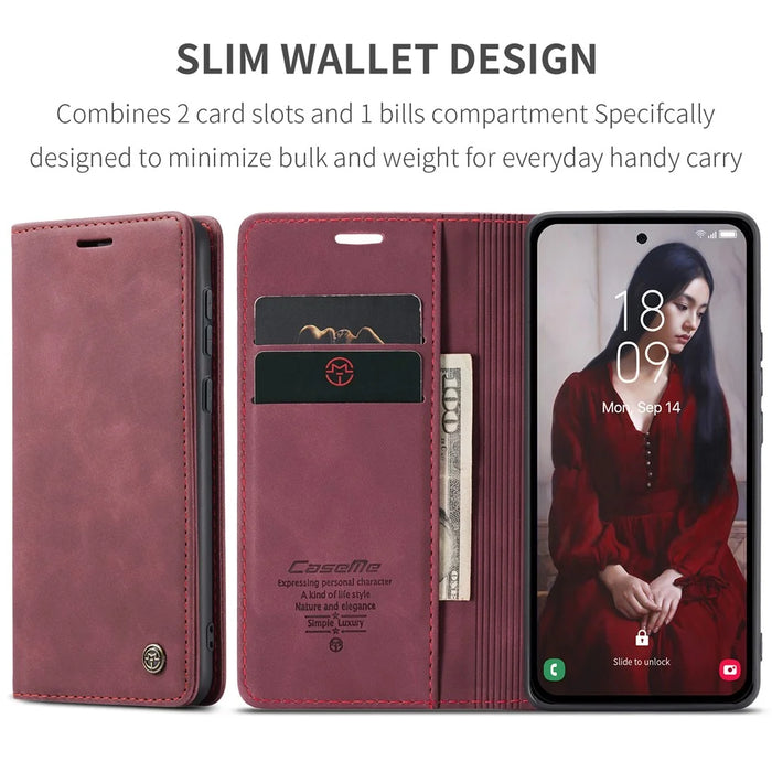 CASEME 013 Series For Samsung Galaxy A56 5G Case Card Holder Stand Leather Phone Cover - Red - 4