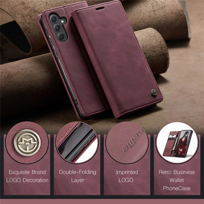 CASEME 013 Series For Samsung Galaxy A56 5G Case Card Holder Stand Leather Phone Cover - Red - 6