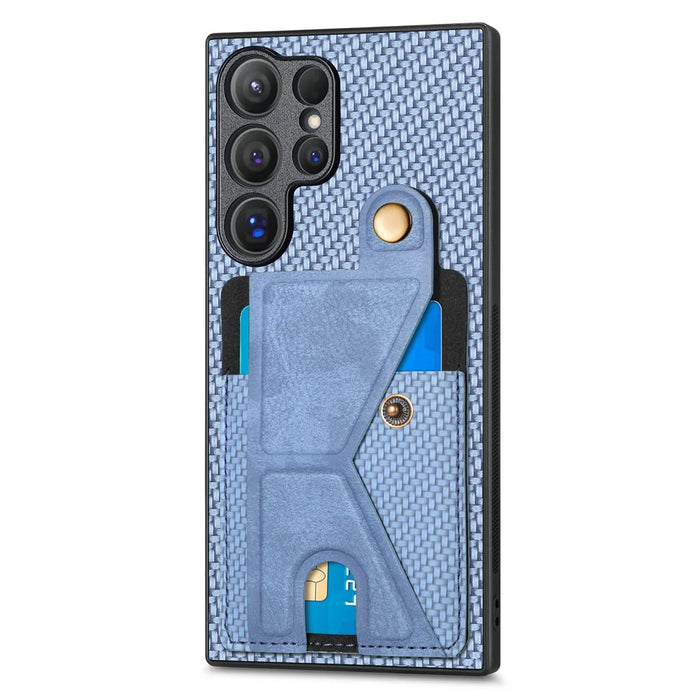 For Samsung Galaxy S25 Ultra Case with K-Shaped Kickstand Leather Phone Back Cover - Blue - 2