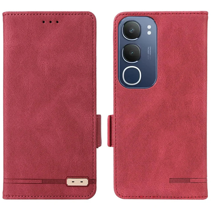 For vivo Y19s 4G Case Leather Wallet Flip Phone Cover with Hardware Decor - Rose - 1