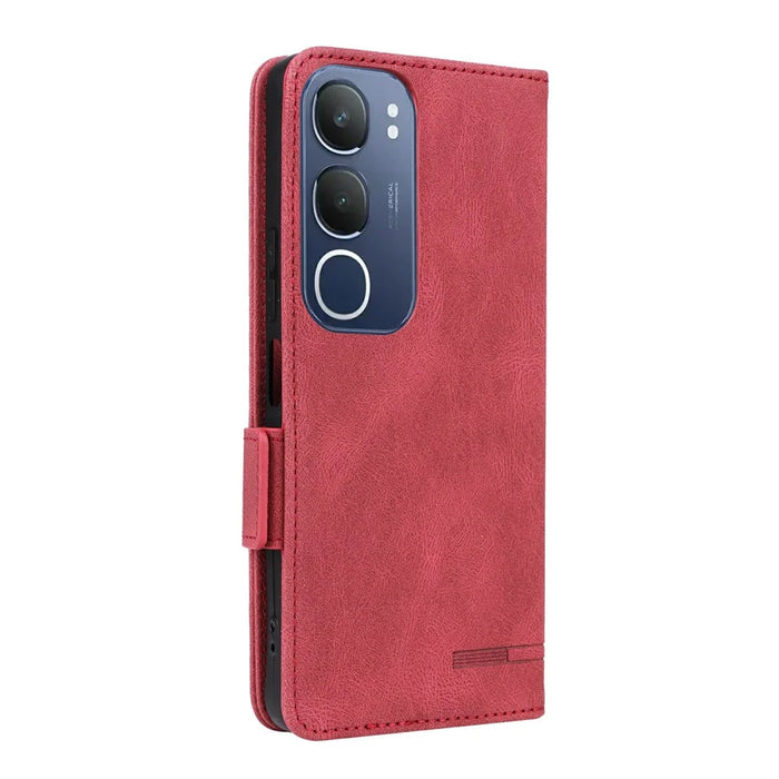 For vivo Y19s 4G Case Leather Wallet Flip Phone Cover with Hardware Decor - Rose - 7