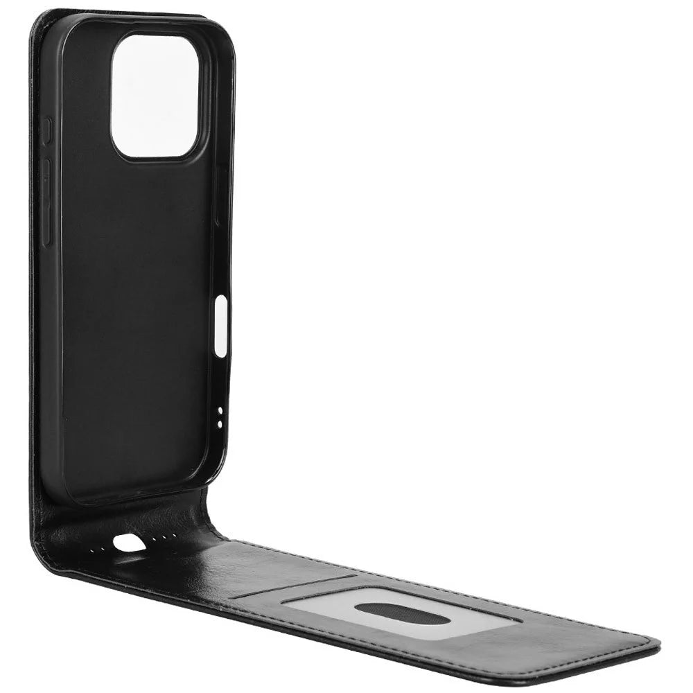For iPhone 16 Pro Max Case with Card Slot Magnetic Vertical Flip Leather Phone Cover - Black - 4