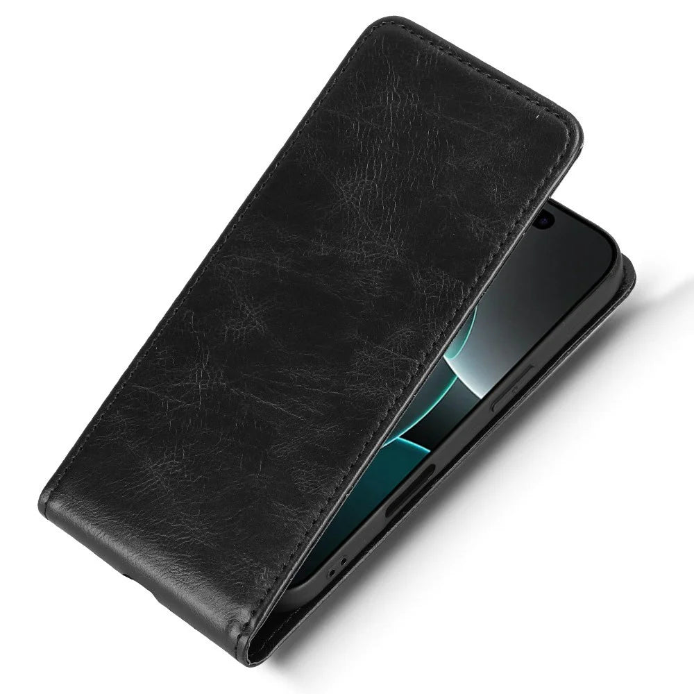 For iPhone 16 Pro Max Case with Card Slot Magnetic Vertical Flip Leather Phone Cover - Black - 5