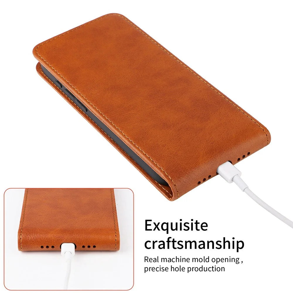 For iPhone 16 Pro Max Case with Card Slot Magnetic Vertical Flip Leather Phone Cover - Black - 7