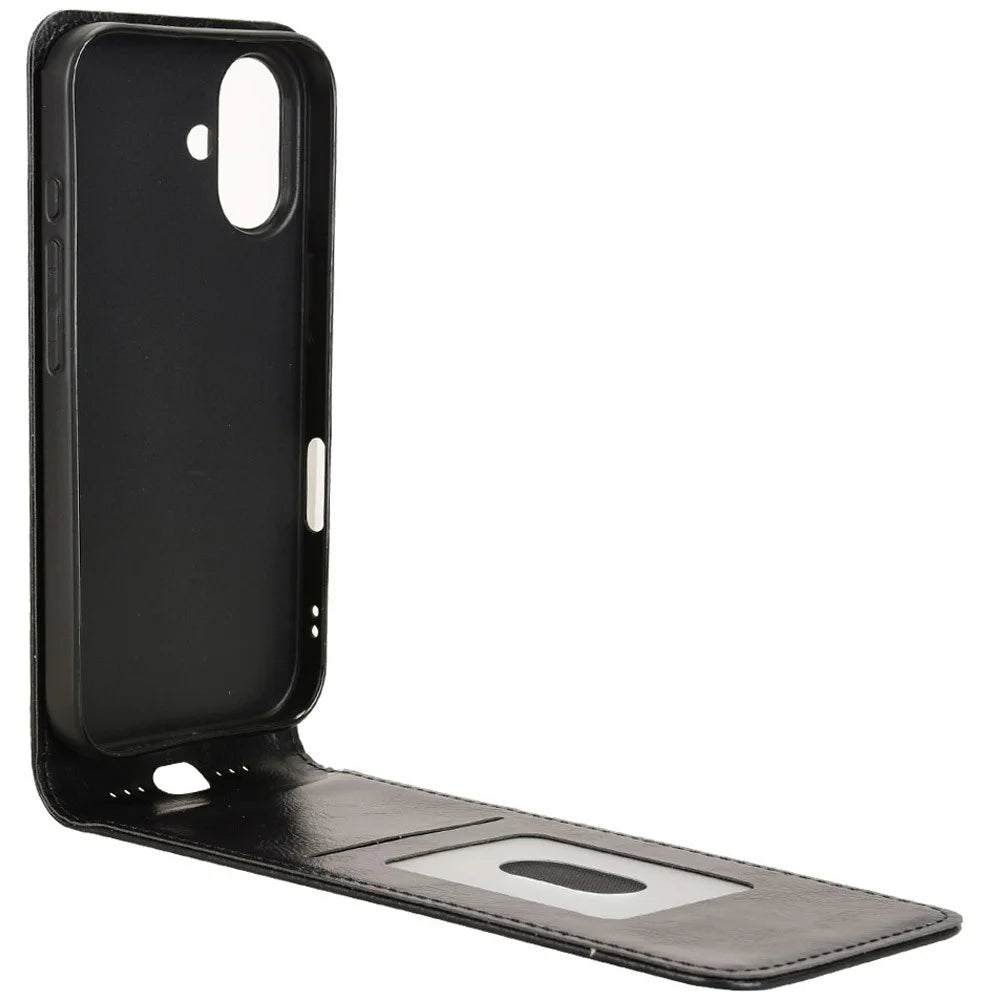 For iPhone 16 Case with Card Slot Magnetic Vertical Flip Leather Phone Cover - Black - 4