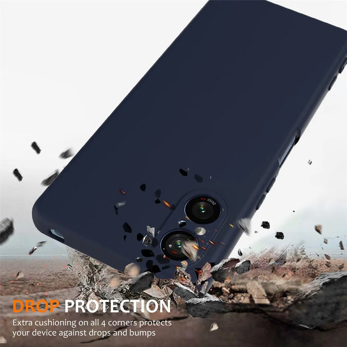 For Sony Xperia 5 V Magnetic Case Liquid Silicone Phone Cover with Lanyard - Dark Blue - 3