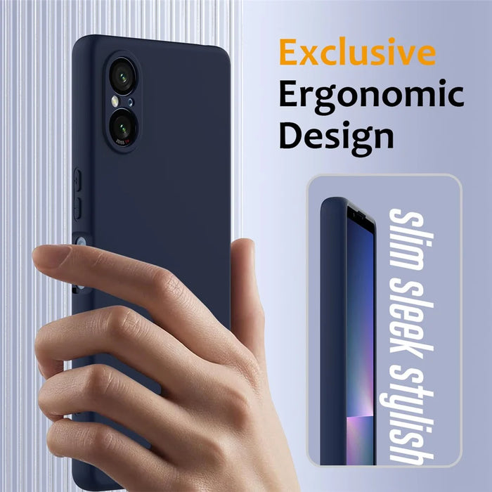 For Sony Xperia 5 V Magnetic Case Liquid Silicone Phone Cover with Lanyard - Dark Blue - 5