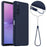 For Sony Xperia 10 V Magnetic Case Liquid Silicone Phone Cover with Lanyard - Dark Blue - 1