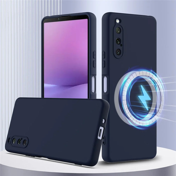 For Sony Xperia 10 V Magnetic Case Liquid Silicone Phone Cover with Lanyard - Dark Blue - 2