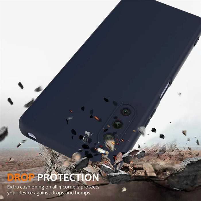 For Sony Xperia 10 V Magnetic Case Liquid Silicone Phone Cover with Lanyard - Dark Blue - 3