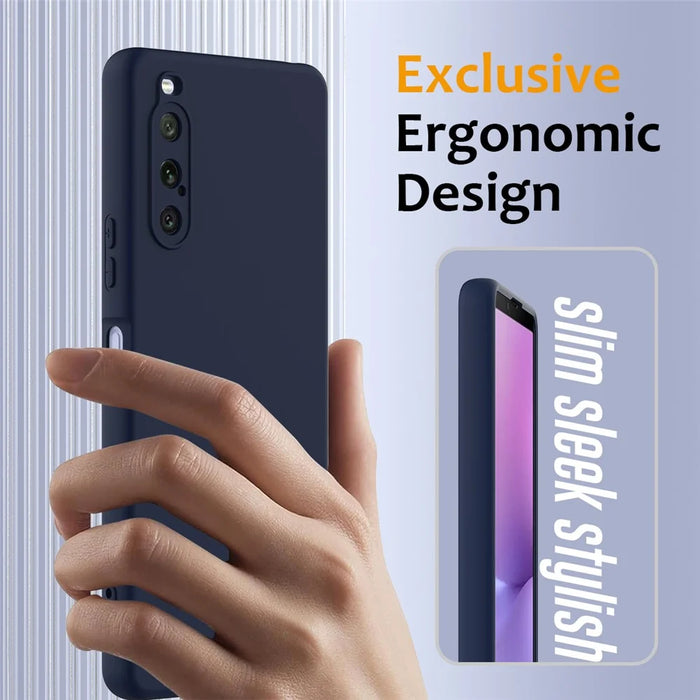 For Sony Xperia 10 V Magnetic Case Liquid Silicone Phone Cover with Lanyard - Dark Blue - 5
