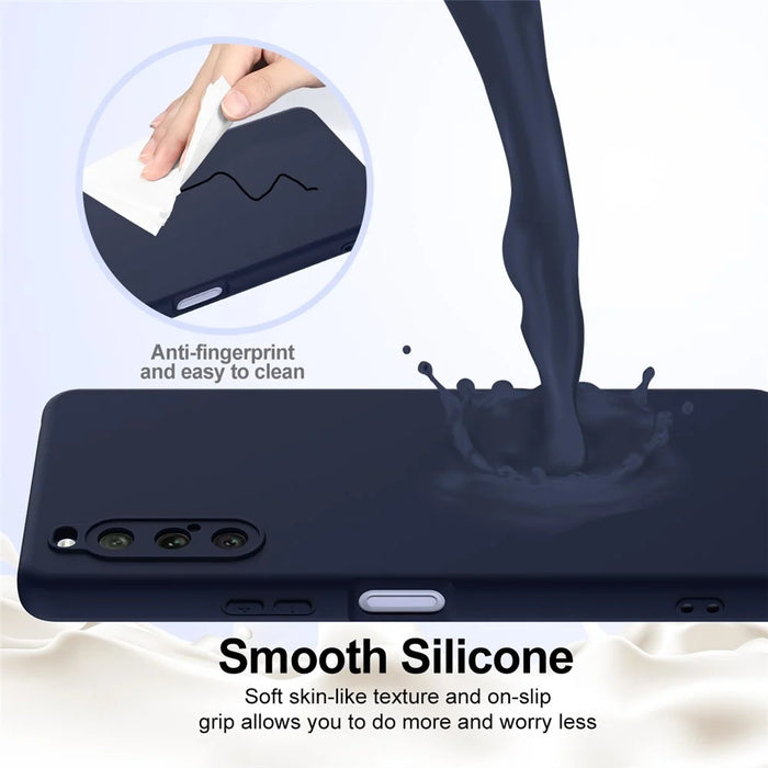 For Sony Xperia 10 V Magnetic Case Liquid Silicone Phone Cover with Lanyard - Dark Blue - 6