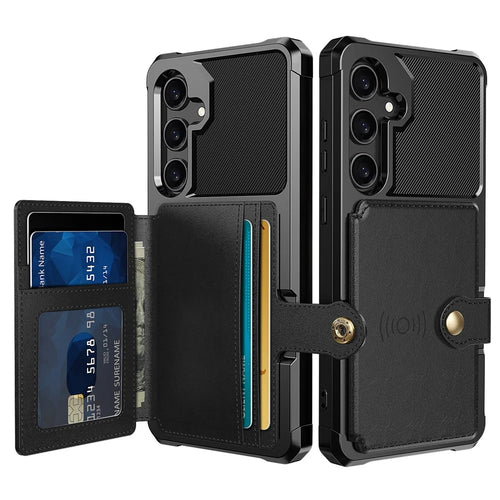 For Samsung Galaxy S25 / S24 Case with Card Holder PU Leather + TPU Phone Back Cover - Black - 1