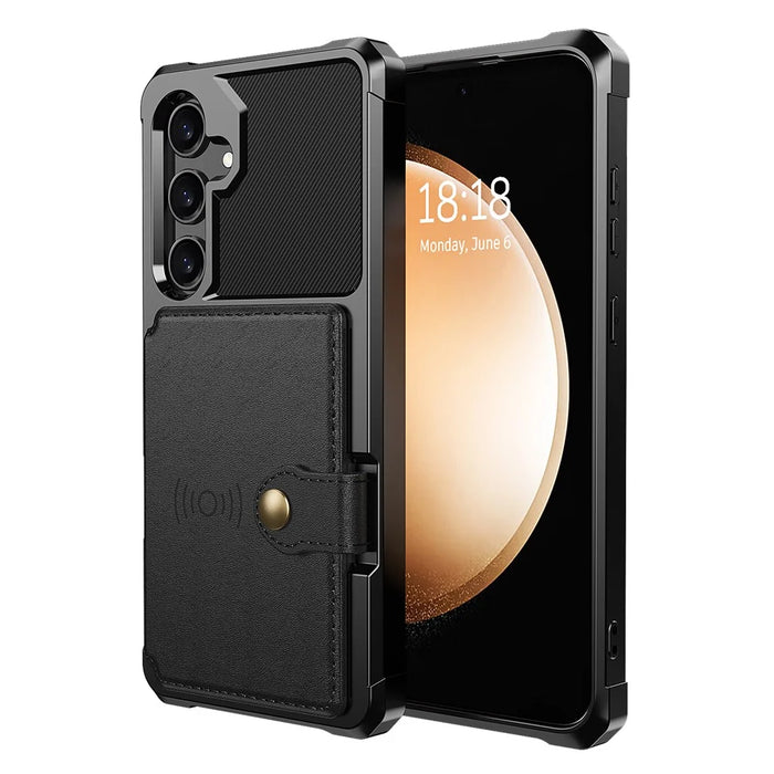 For Samsung Galaxy S25 / S24 Case with Card Holder PU Leather + TPU Phone Back Cover - Black - 2