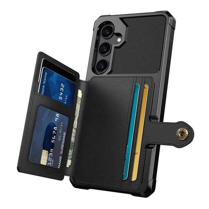For Samsung Galaxy S25 / S24 Case with Card Holder PU Leather + TPU Phone Back Cover - Black - 3