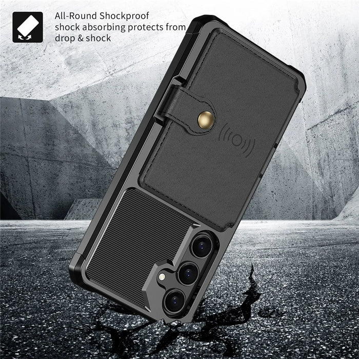 For Samsung Galaxy S25 / S24 Case with Card Holder PU Leather + TPU Phone Back Cover - Black - 4