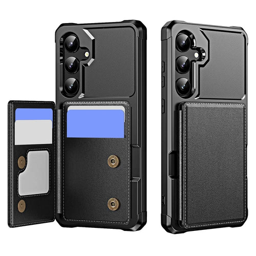 For Samsung Galaxy S25 / S24 Case Card Slot Kickstand Leather + TPU Reinforced Corner Phone Cover - Black - 1