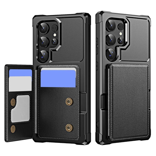 For Samsung Galaxy S25 Ultra Case Card Slot Kickstand Leather + TPU Reinforced Corner Phone Cover - Black - 1
