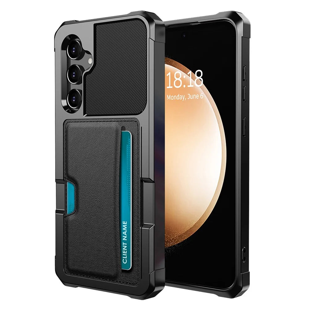 For Samsung Galaxy S25 / S24 Case Card Slot Leather + TPU Defender Phone Cover - 1