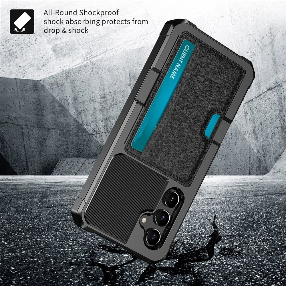 For Samsung Galaxy S25 / S24 Case Card Slot Leather + TPU Defender Phone Cover - 4