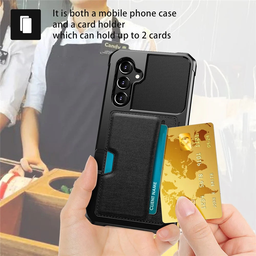 For Samsung Galaxy S25 / S24 Case Card Slot Leather + TPU Defender Phone Cover - 5