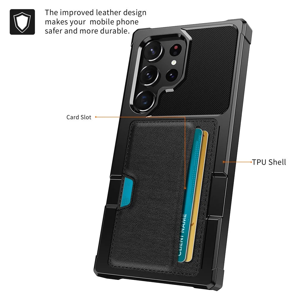 For Samsung Galaxy S25 Ultra Case Card Slot Leather + TPU Defender Phone Cover - 2