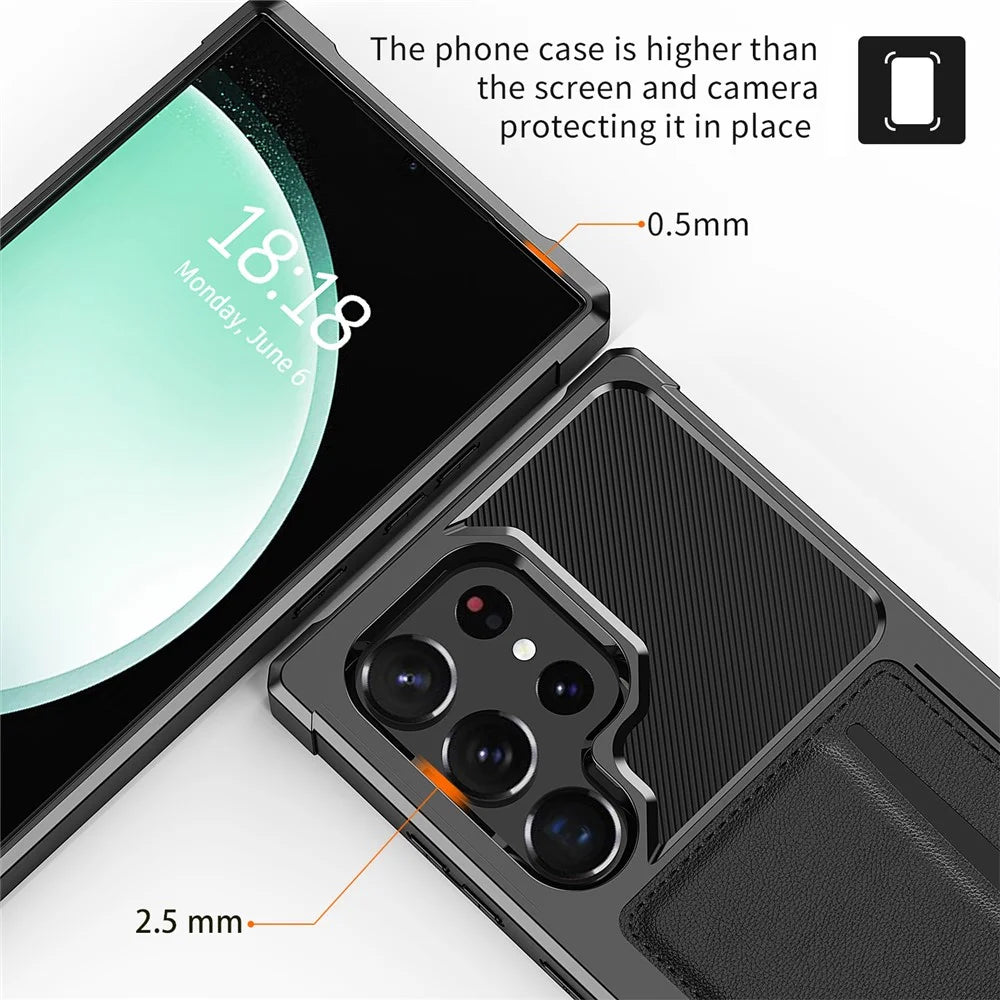 For Samsung Galaxy S25 Ultra Case Card Slot Leather + TPU Defender Phone Cover - 7