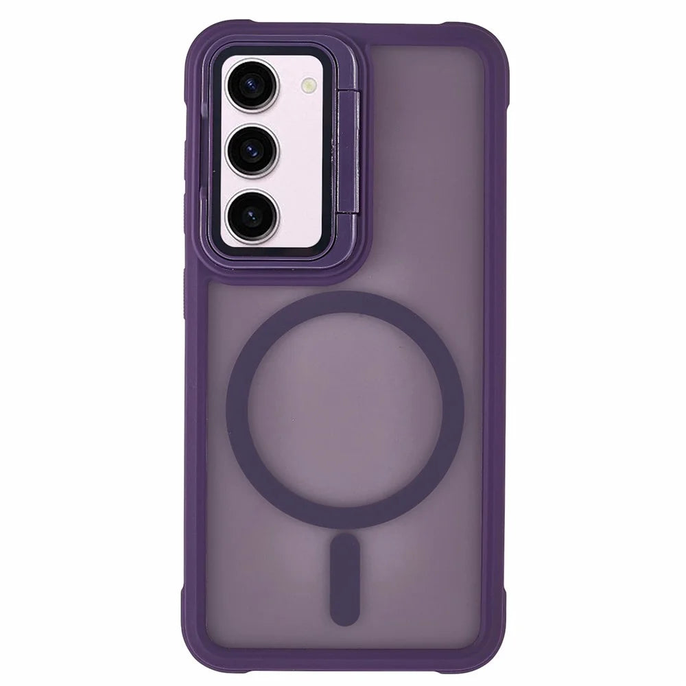 For Samsung Galaxy S23 Magnetic Case Lens Cover Kickstand Matte Back Cover - Purple - 1
