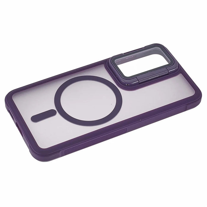 For Samsung Galaxy S23 Magnetic Case Lens Cover Kickstand Matte Back Cover - Purple - 4