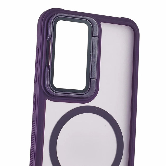 For Samsung Galaxy S23 Magnetic Case Lens Cover Kickstand Matte Back Cover - Purple - 6