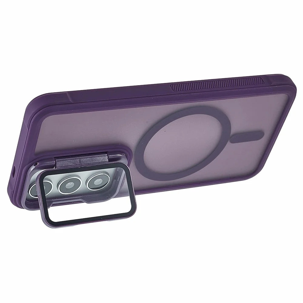 For Samsung Galaxy S23+ Magnetic Case Lens Cover Kickstand Matte Back Cover - Purple - 3