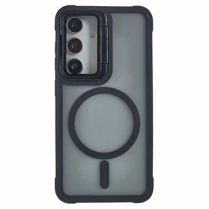 For Samsung Galaxy S25+ / S24+ Magnetic Case Lens Cover Kickstand Matte Back Cover - Black - 3