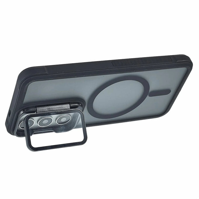 For Samsung Galaxy S25+ / S24+ Magnetic Case Lens Cover Kickstand Matte Back Cover - Black - 4