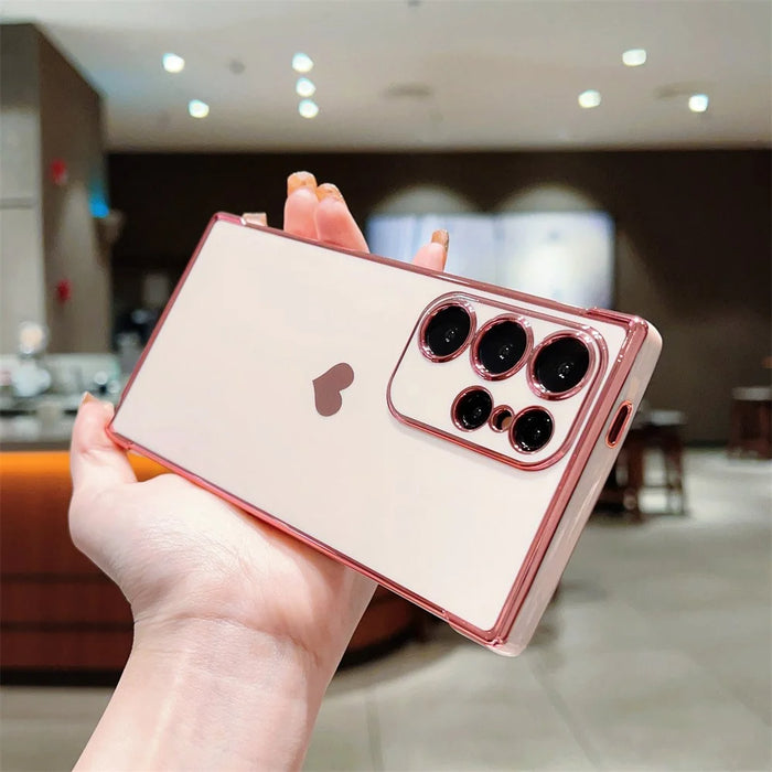 For Samsung Galaxy S25 Ultra Case TPU Phone Back Cover Electroplating Heart Pattern - Rose Pink - 3