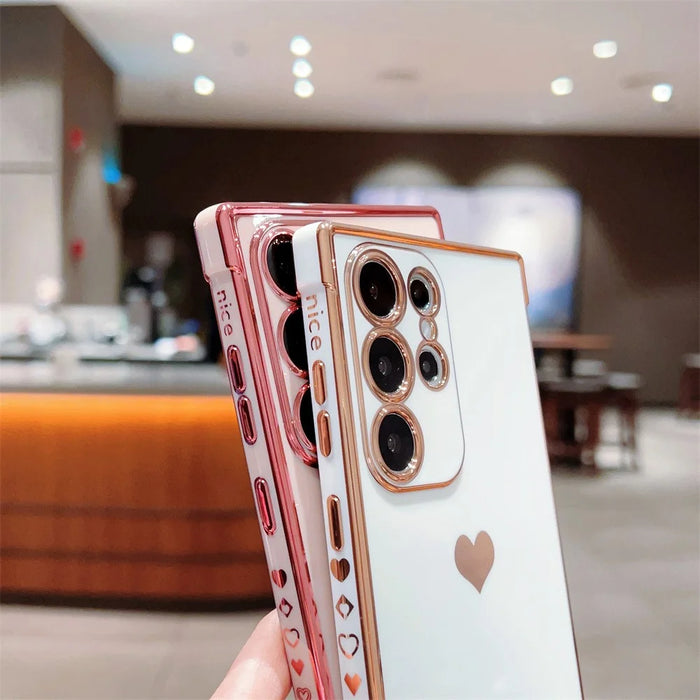 For Samsung Galaxy S25 Ultra Case TPU Phone Back Cover Electroplating Heart Pattern - Rose Pink - 4