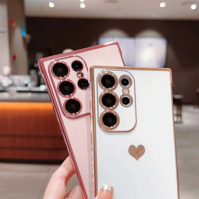 For Samsung Galaxy S25 Ultra Case TPU Phone Back Cover Electroplating Heart Pattern - Rose Pink - 5